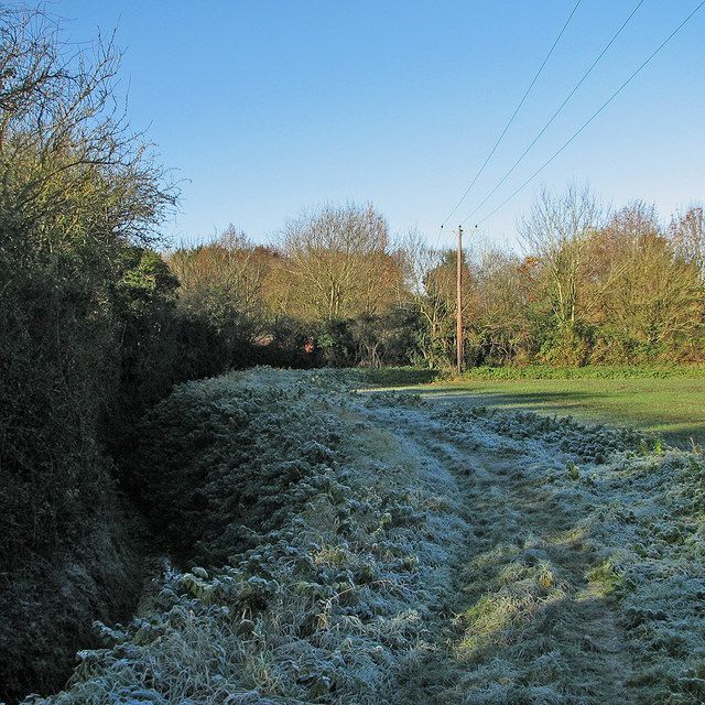 Things to do in East Cambs in Autumn - Ghost Tours. Frost covered grass on winding path